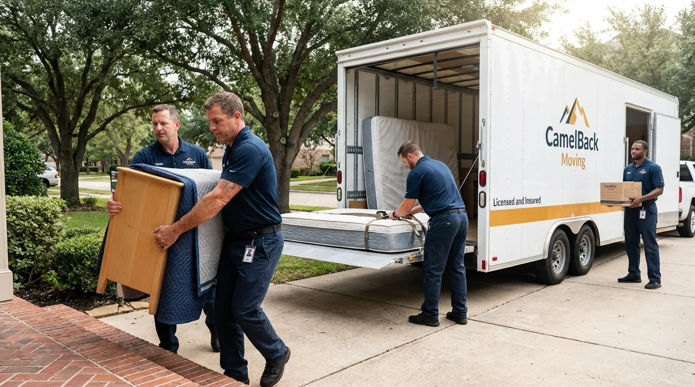 Crew loading residential truck for cross-state move from Albany, MN