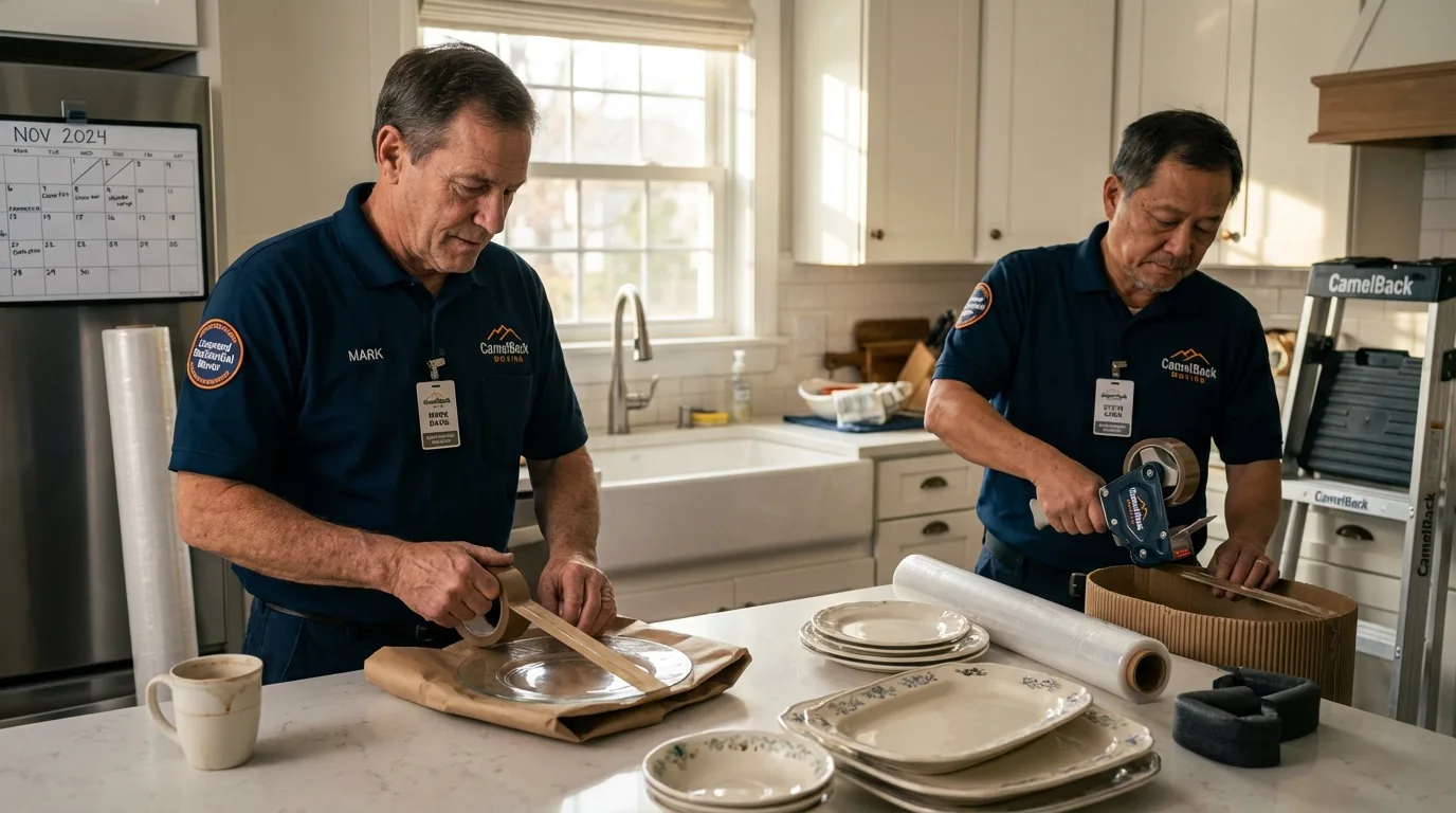 Professional crew packing kitchen dishware in Albany, MN